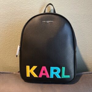 Karl Lagerfeld Paris Adele Logo Appliqué Backpack, Jet Black NWT